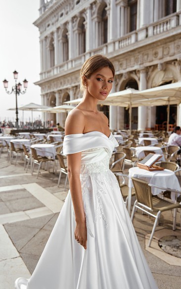 Off-Shoulder Sequined Court Train Wedding Dress