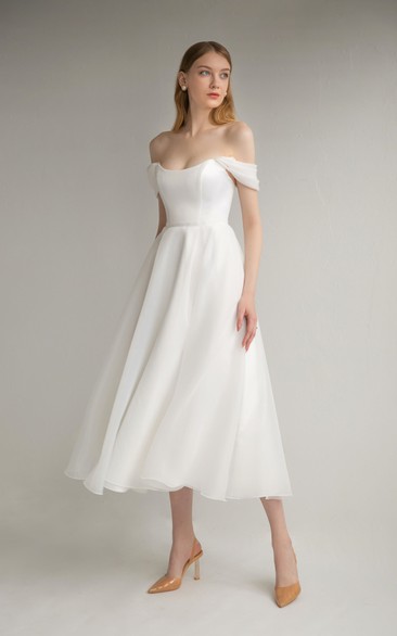 simple off-shoulder empire-waist civil wedding dress reviews Cathedral Train Off Shoulder Long Wide Sleeve Bridal Dress main image 0