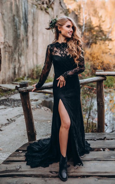 black fitted wedding dress A-Line Tulle Open Back Black Gothic Wedding Dresses COCOMELODY CW2338, 45 Days / Black / US10-UK12-EUR40 main image 0
