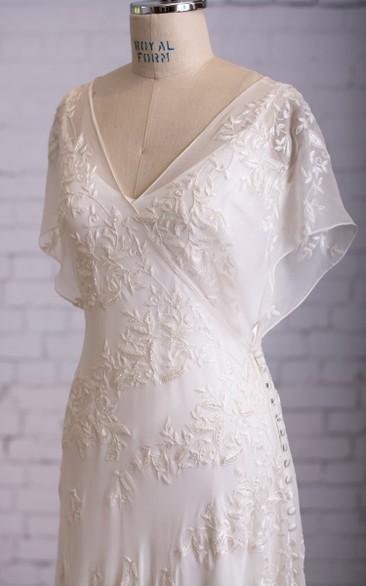 Sheath V-neck Short Sleeve Ankle-length Lace Wedding Dress with ...