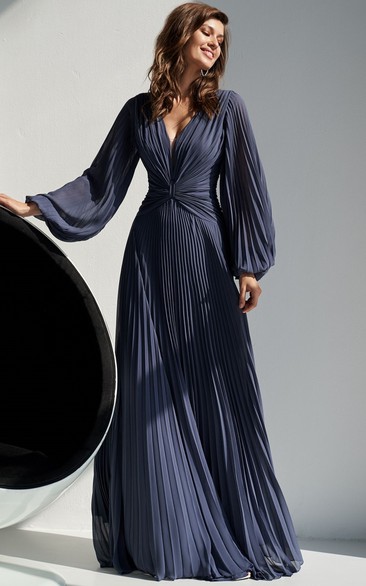 chinese dress ladies Ombre Chiffon V Neck A Line Long Evening Dress
