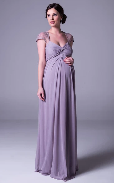 white christmas dresses Chiffon A-Line V-Neck Floor-Length Maternity Bridesmaid Dresses With R main image 0