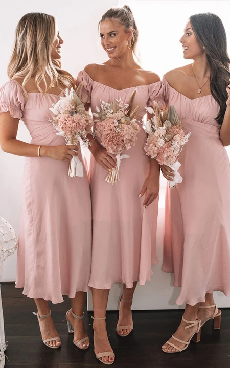 Ruched Sheath Chiffon Bridesmaid Dress in Buttercup main image 1