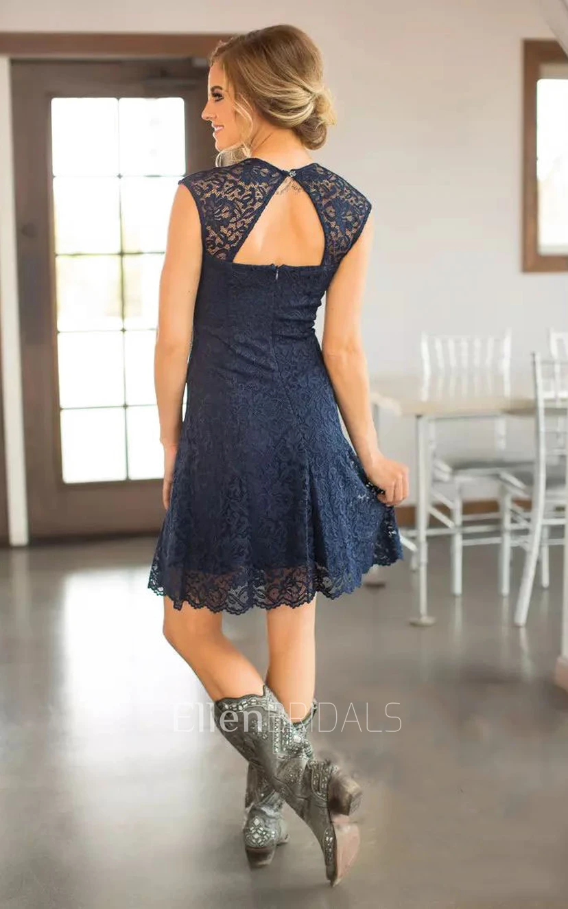 Sheath Square Short Lace Country Bridesmaid Dresses with Keyhole (1000062)  | Ellen Bridals